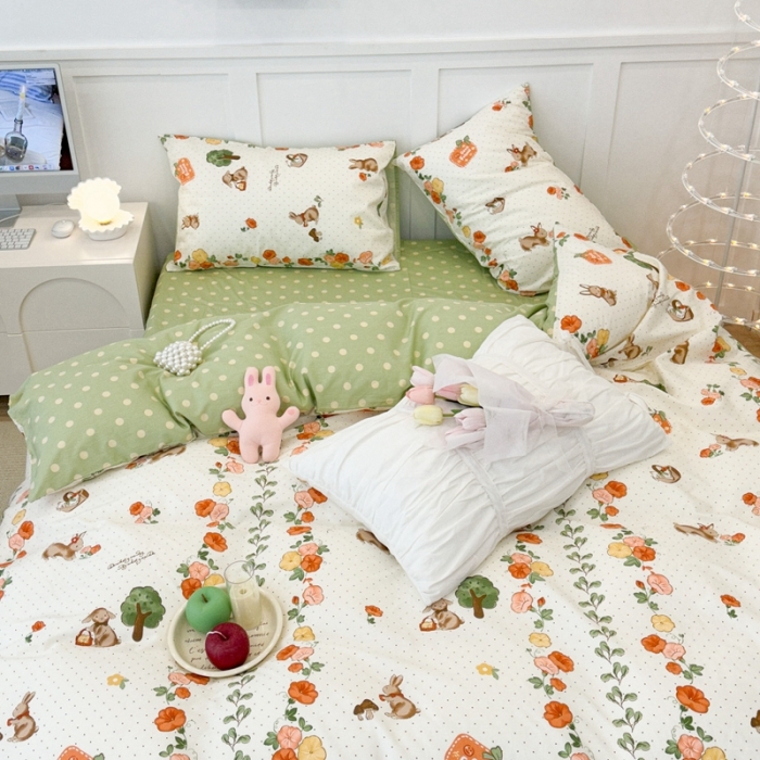 91家纺网 家纺一手货源 找家纺 昔可 2023春日新款全棉3 花间篮子兔