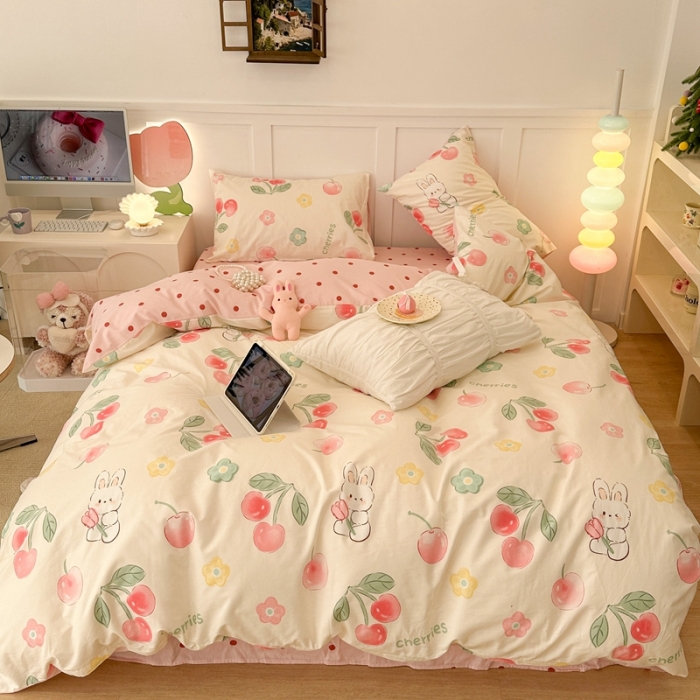 91家纺网 家纺一手货源 找家纺 昔可 2023春日新款全棉3 樱桃萌萌兔