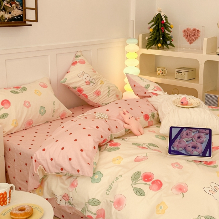 91家纺网 家纺一手货源 找家纺 昔可 2023春日新款全棉3 樱桃萌萌兔