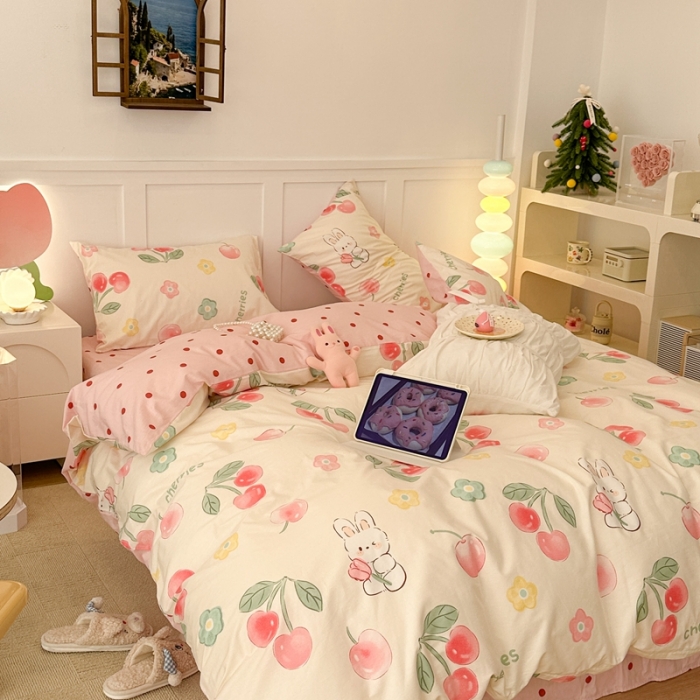 91家纺网 家纺一手货源 找家纺 昔可 2023春日新款全棉3 樱桃萌萌兔