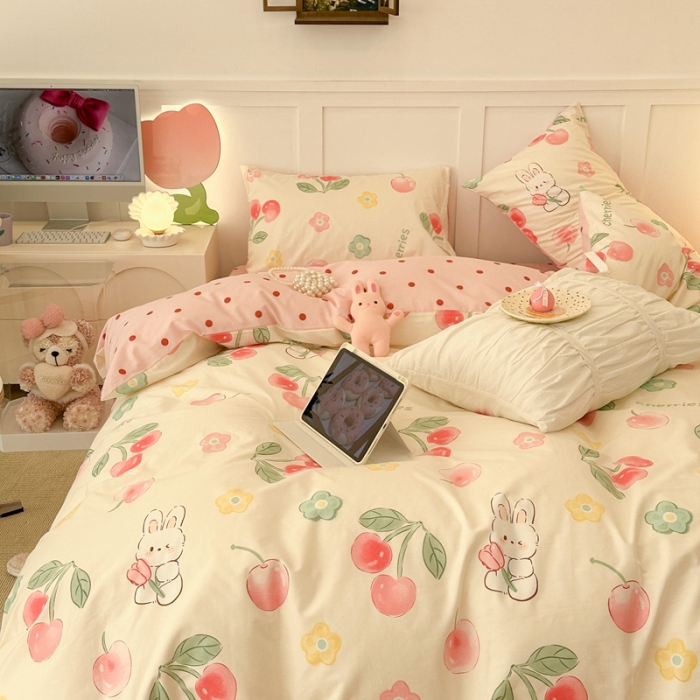 91家纺网 家纺一手货源 找家纺 昔可 2023春日新款全棉3 樱桃萌萌兔