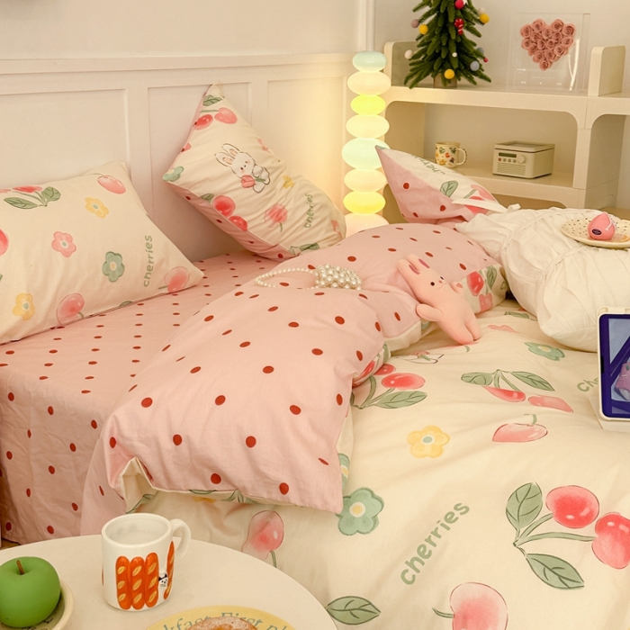 91家纺网 家纺一手货源 找家纺 昔可 2023春日新款全棉3 樱桃萌萌兔