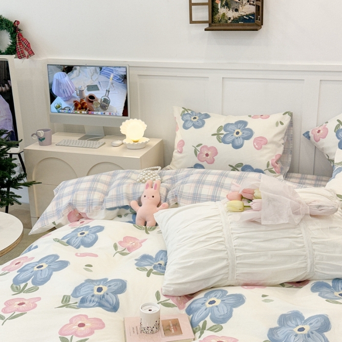 91家纺网 家纺一手货源 找家纺 昔可 2023春日新款全棉3 油画粉蓝花