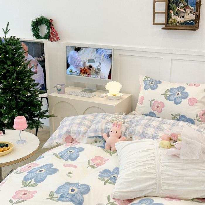 91家纺网 家纺一手货源 找家纺 昔可 2023春日新款全棉3 油画粉蓝花