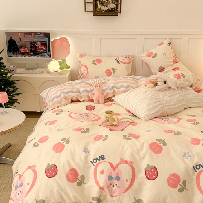 91家纺网 家纺一手货源 找家纺 昔可 2023春日新款全棉3 郁金草莓兔