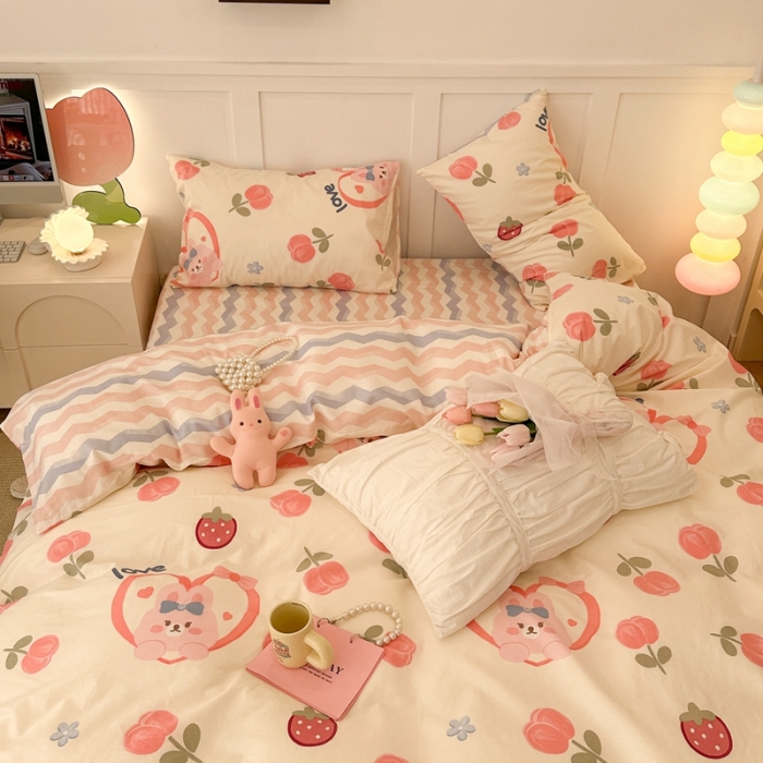 91家纺网 家纺一手货源 找家纺 昔可 2023春日新款全棉3 郁金草莓兔