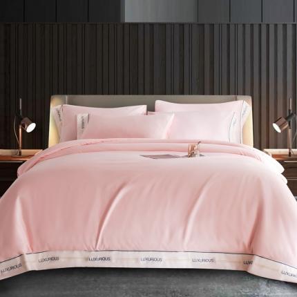 91家纺网 家纺一手货源 找家纺 米奈 2024年新款水洗真丝贴边绣花四件套-奈利 嫩粉