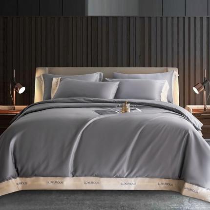 91家纺网 家纺一手货源 找家纺 米奈 2024年新款水洗真丝贴边绣花四件套-奈利 深灰