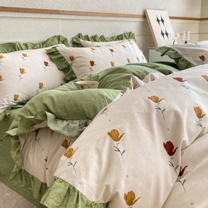 91家纺网 家纺一手货源 找家纺 （总）芷卧 2025新款韩版13372全棉四件套荷叶花边款