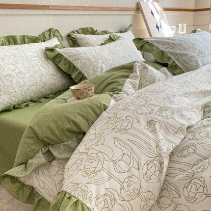 91家纺网 家纺一手货源 找家纺 （总）芷卧 2025新款韩版13372全棉四件套荷叶花边款