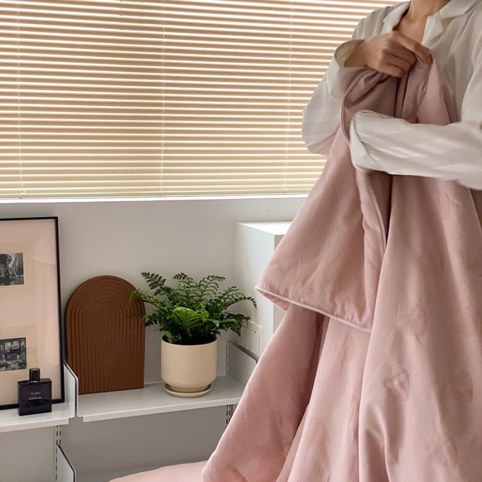 91家纺网 家纺一手货源 找家纺 莱福仕家纺2024新款泡芙水洗棉大豆夏被 爱心-蜜桃粉