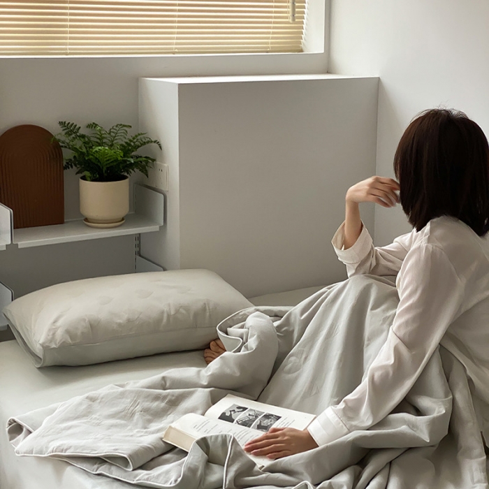 91家纺网 家纺一手货源 找家纺 莱福仕家纺2024新款泡芙水洗棉大豆夏被 爱心-素雅灰