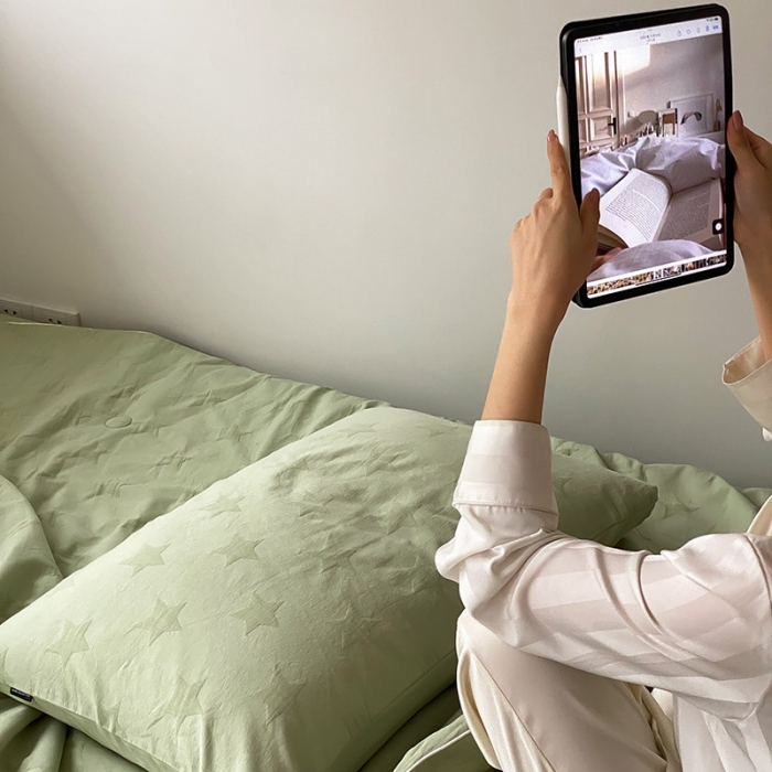 91家纺网 家纺一手货源 找家纺 莱福仕家纺2024新款泡芙水洗棉大豆夏被 星愿-抹茶绿