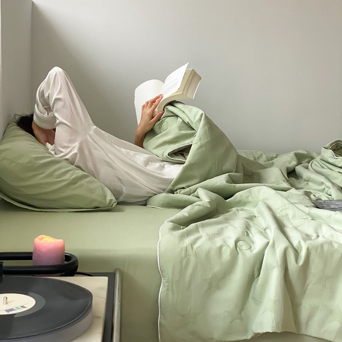 91家纺网 家纺一手货源 找家纺 莱福仕家纺2024新款泡芙水洗棉大豆夏被 星愿-抹茶绿