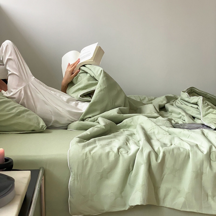 91家纺网 家纺一手货源 找家纺 莱福仕家纺2024新款泡芙水洗棉大豆夏被 星愿-抹茶绿