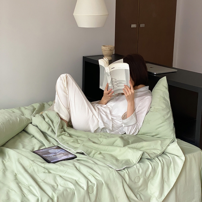 91家纺网 家纺一手货源 找家纺 莱福仕家纺2024新款泡芙水洗棉大豆夏被 星愿-抹茶绿