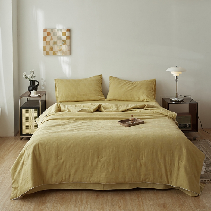 91家纺网 家纺一手货源 找家纺 莱福仕家纺2024新款泡芙水洗棉大豆夏被 缘缘-奶黄