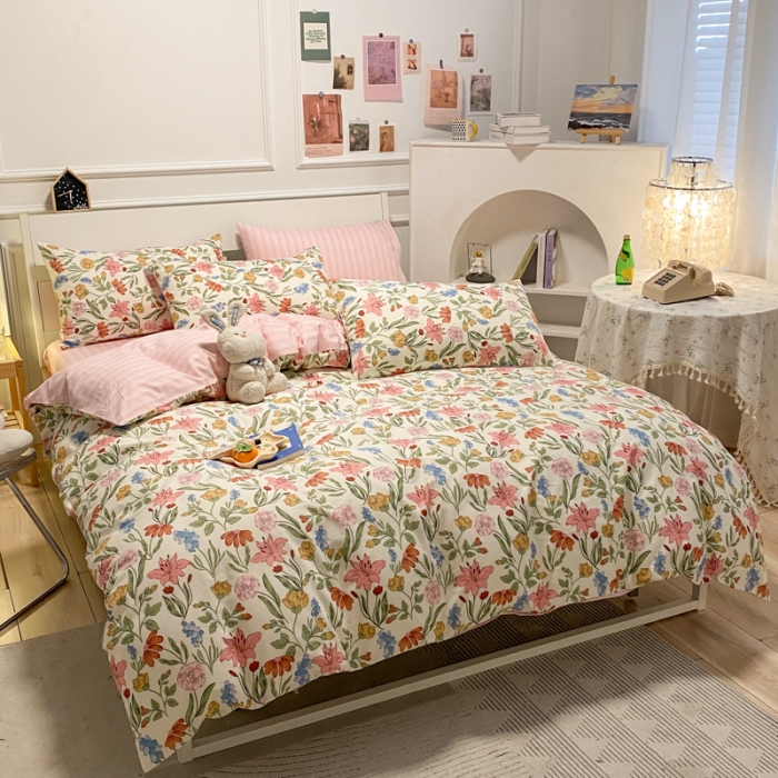 91家纺网 家纺一手货源 找家纺 晨希 2023新款全棉印花四件套 百花园