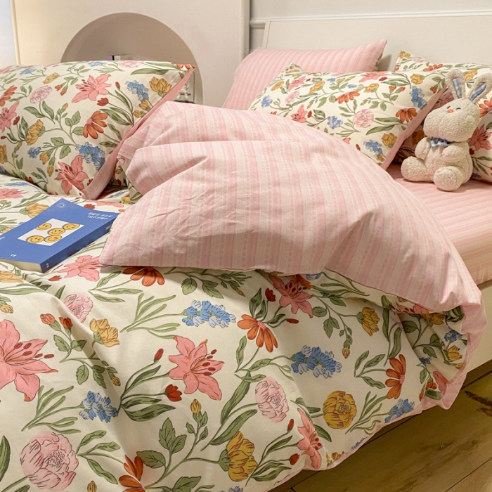 91家纺网 家纺一手货源 找家纺 晨希 2023新款全棉印花四件套 百花园