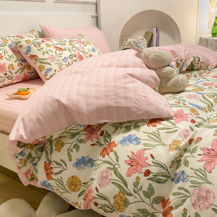 91家纺网 家纺一手货源 找家纺 晨希 2023新款全棉印花四件套 百花园