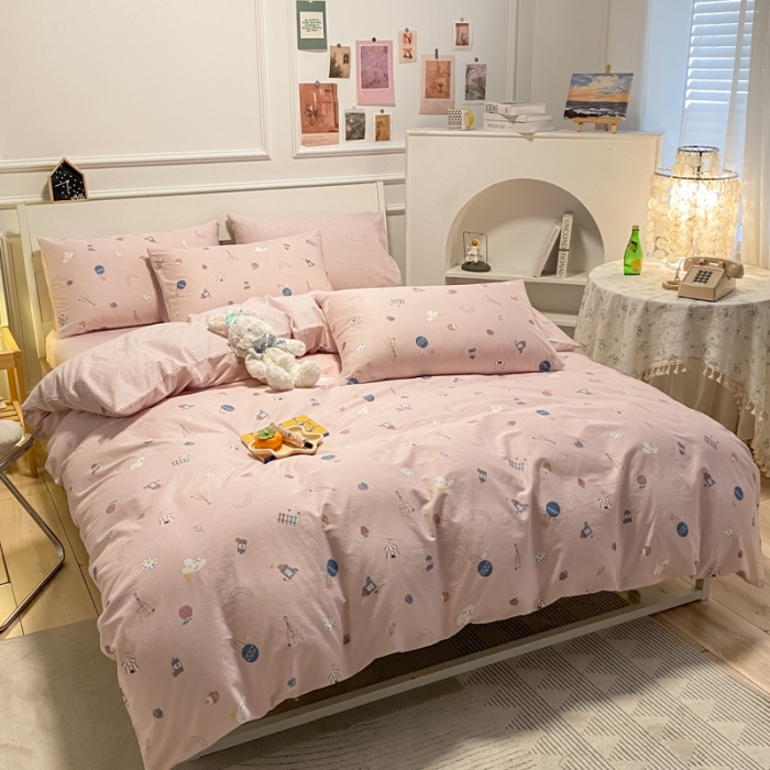 91家纺网 家纺一手货源 找家纺 晨希 2023新款全棉印花四件套 快乐星球