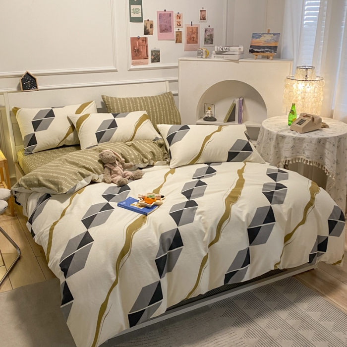 91家纺网 家纺一手货源 找家纺 晨希 2023新款全棉印花四件套 时空