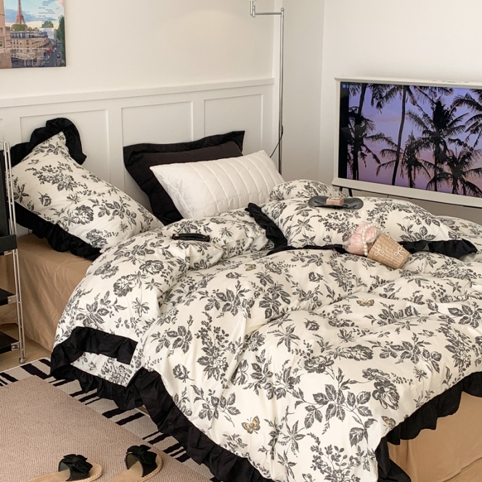 91家纺网 家纺一手货源 找家纺 昔可 2023新款法式复古系列花边款 法式茶歇黑