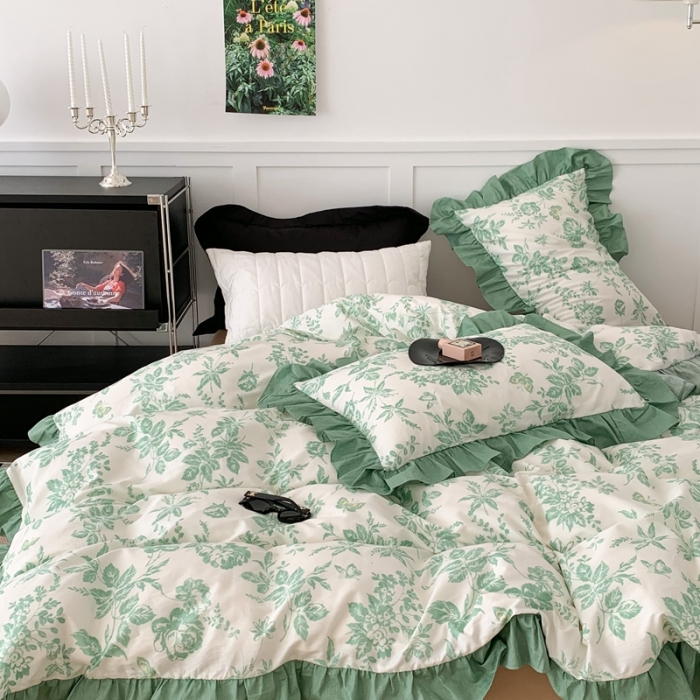 91家纺网 家纺一手货源 找家纺 昔可 2023新款法式复古系列花边款 法式茶歇绿