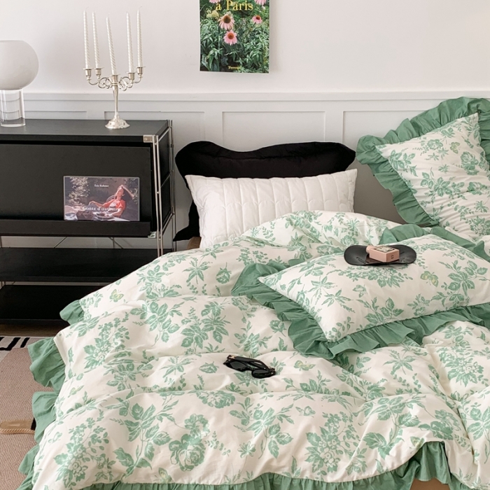 91家纺网 家纺一手货源 找家纺 昔可 2023新款法式复古系列花边款 法式茶歇绿