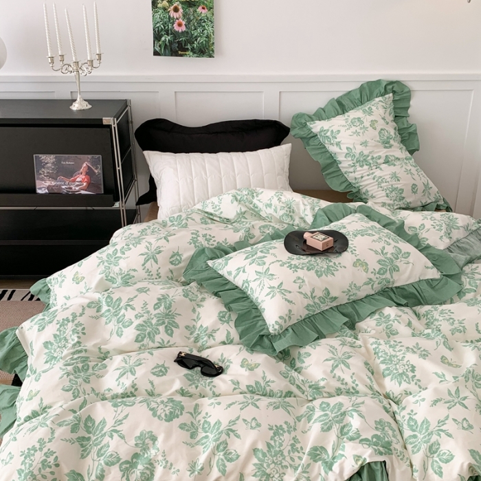 91家纺网 家纺一手货源 找家纺 昔可 2023新款法式复古系列花边款 法式茶歇绿