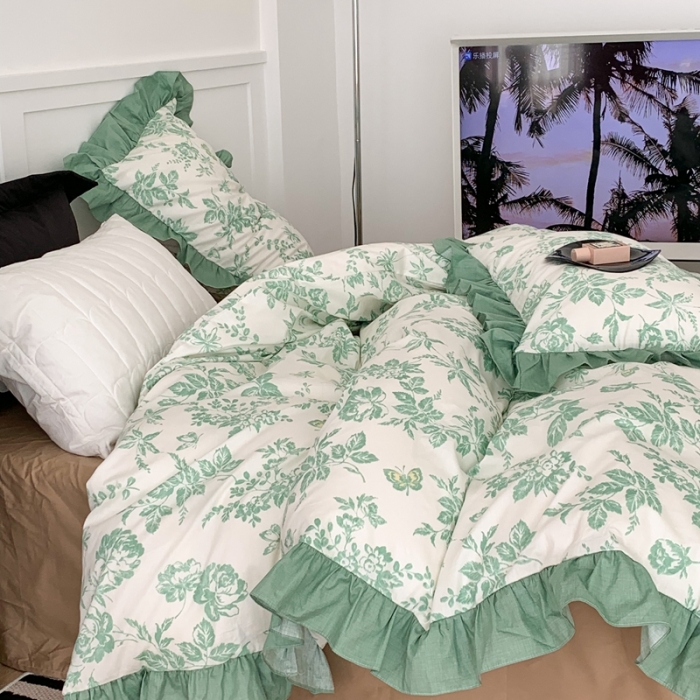 91家纺网 家纺一手货源 找家纺 昔可 2023新款法式复古系列花边款 法式茶歇绿