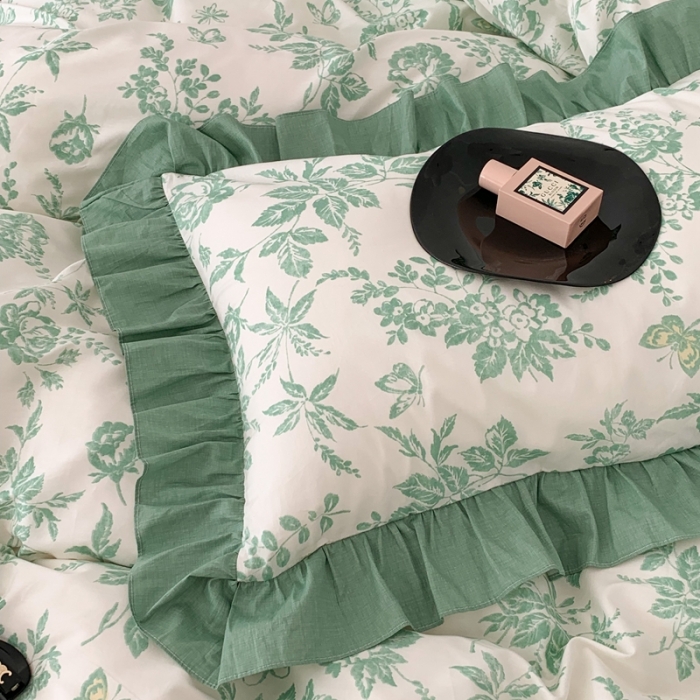 91家纺网 家纺一手货源 找家纺 昔可 2023新款法式复古系列花边款 法式茶歇绿