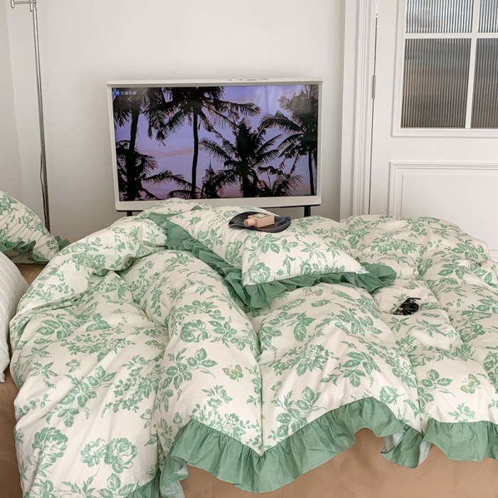 91家纺网 家纺一手货源 找家纺 昔可 2023新款法式复古系列花边款 法式茶歇绿