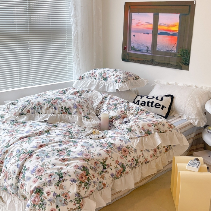 91家纺网 家纺一手货源 找家纺 昔可 2023新款法式复古系列花边款 复古玫瑰白边