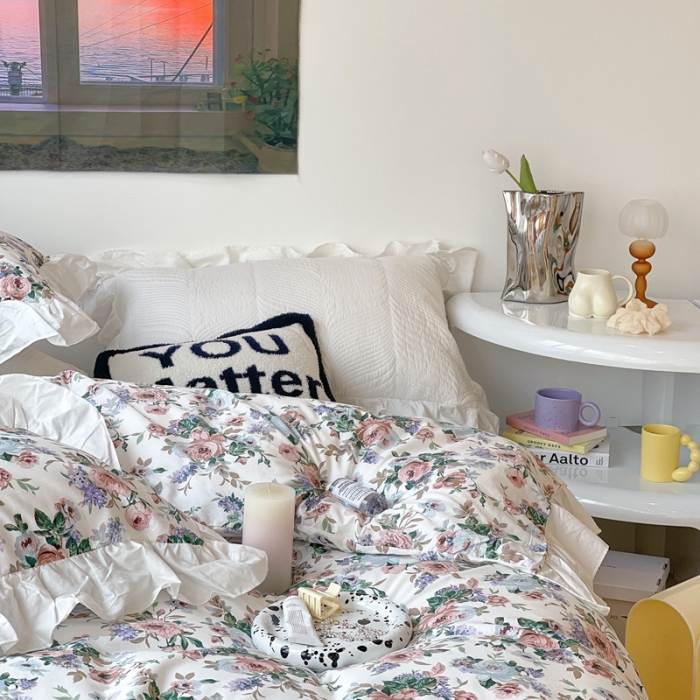 91家纺网 家纺一手货源 找家纺 昔可 2023新款法式复古系列花边款 复古玫瑰白边