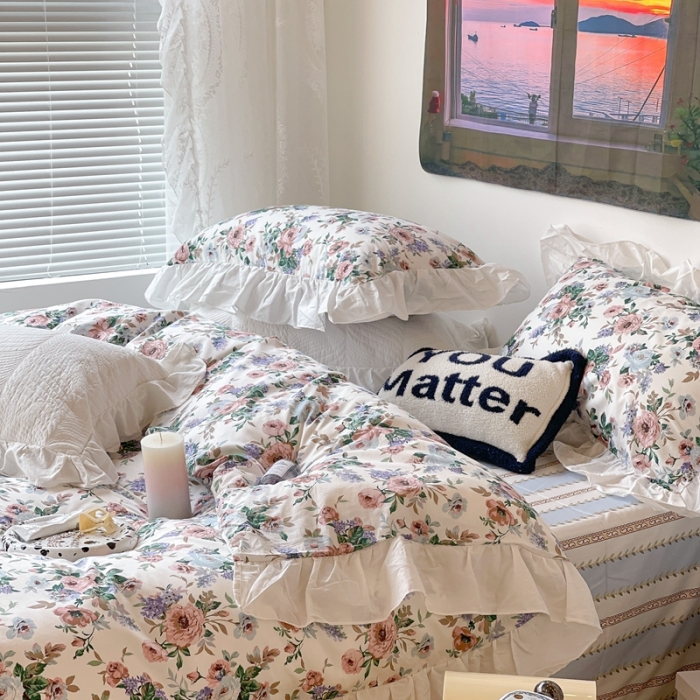 91家纺网 家纺一手货源 找家纺 昔可 2023新款法式复古系列花边款 复古玫瑰白边