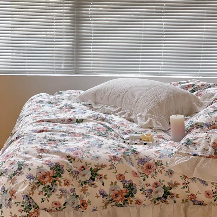 91家纺网 家纺一手货源 找家纺 昔可 2023新款法式复古系列花边款 复古玫瑰白边