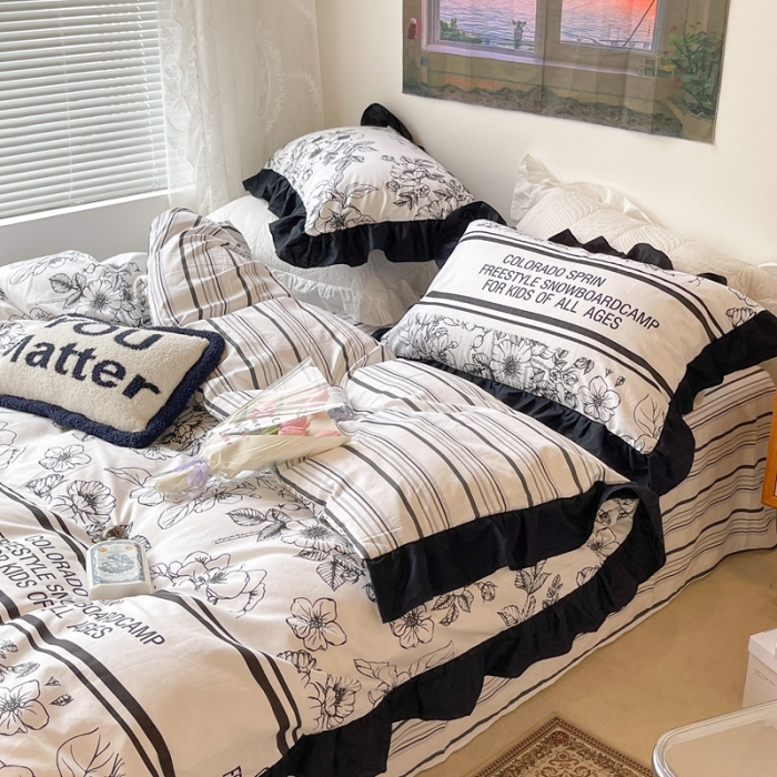 91家纺网 家纺一手货源 找家纺 昔可 2023新款法式复古系列花边款 黑茶