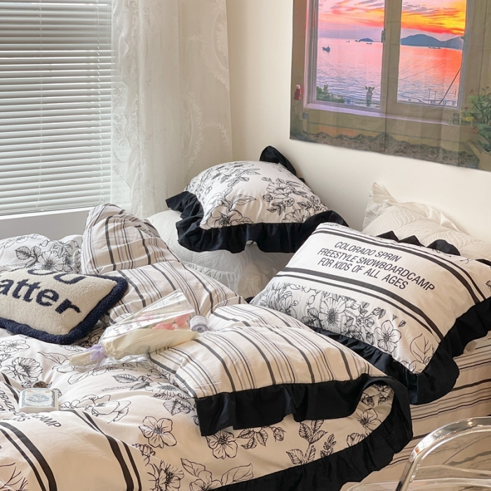 91家纺网 家纺一手货源 找家纺 昔可 2023新款法式复古系列花边款 黑茶