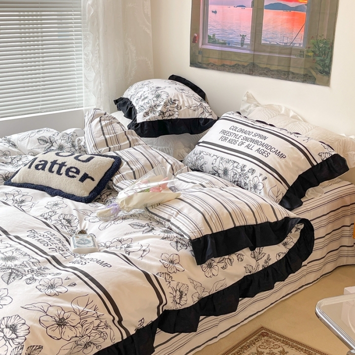 91家纺网 家纺一手货源 找家纺 昔可 2023新款法式复古系列花边款 黑茶