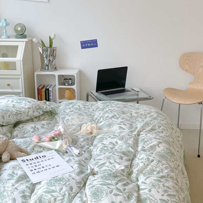 91家纺网 家纺一手货源 找家纺 昔可 2023新款法式复古系列花边款 手绘山茶 绿