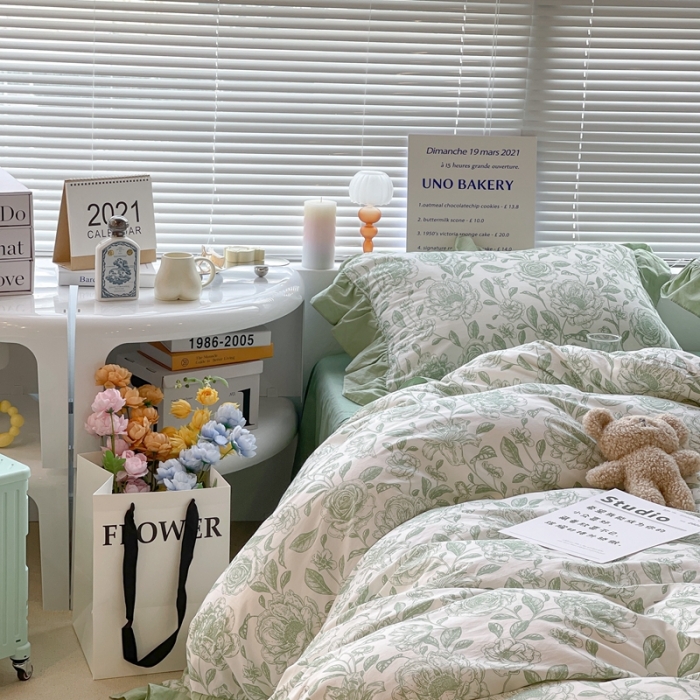 91家纺网 家纺一手货源 找家纺 昔可 2023新款法式复古系列花边款 手绘山茶 绿