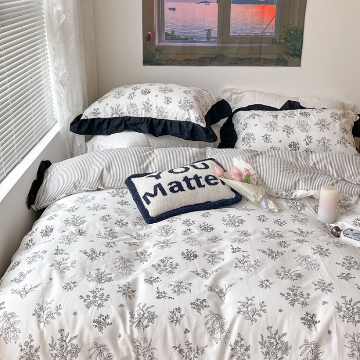 91家纺网 家纺一手货源 找家纺 昔可 2023新款法式复古系列花边款 素描水墨花