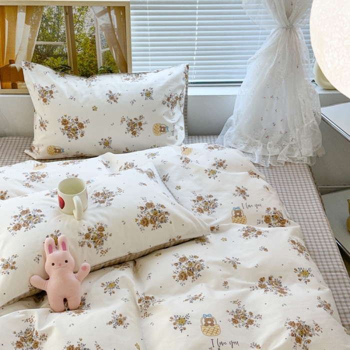 91家纺网 家纺一手货源 找家纺 昔可 2023新款复古花全棉 黄花篮子熊