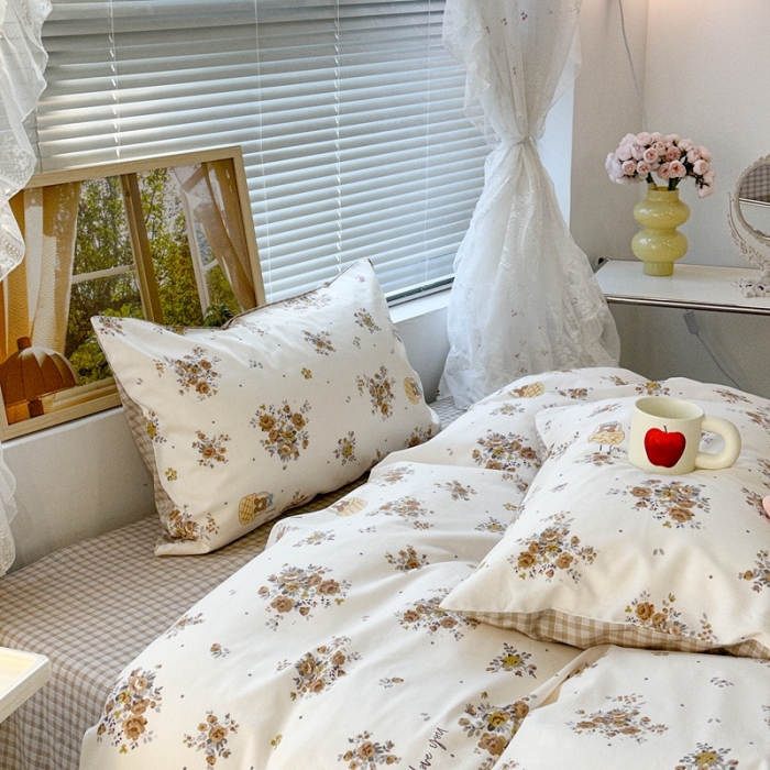 91家纺网 家纺一手货源 找家纺 昔可 2023新款复古花全棉 黄花篮子熊