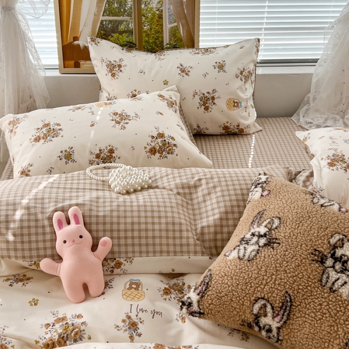 91家纺网 家纺一手货源 找家纺 昔可 2023新款复古花全棉 黄花篮子熊