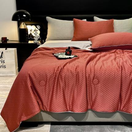 91家纺网 家纺一手货源 找家纺 慕晨 2023新款A类华夫格凉感丝夏被空调被夏凉被 华夫格艾玛橙灰