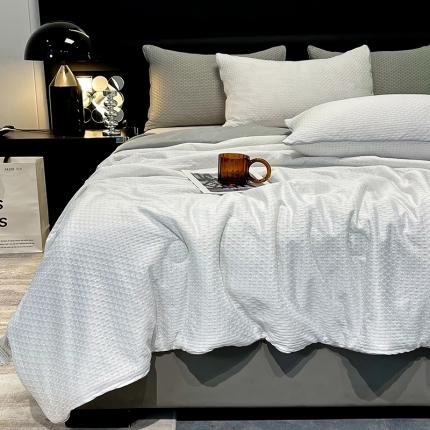 91家纺网 家纺一手货源 找家纺 慕晨 2023新款A类华夫格凉感丝夏被空调被夏凉被 华夫格-白灰