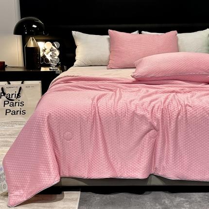 91家纺网 家纺一手货源 找家纺 慕晨 2023新款A类华夫格凉感丝夏被空调被夏凉被 华夫格粉玉