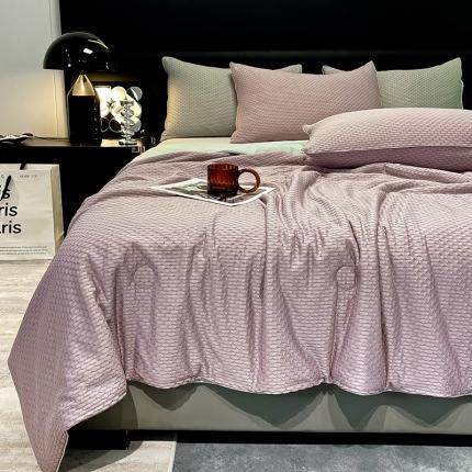 91家纺网 家纺一手货源 找家纺 慕晨 2023新款A类华夫格凉感丝夏被空调被夏凉被 华夫格浅紫绿